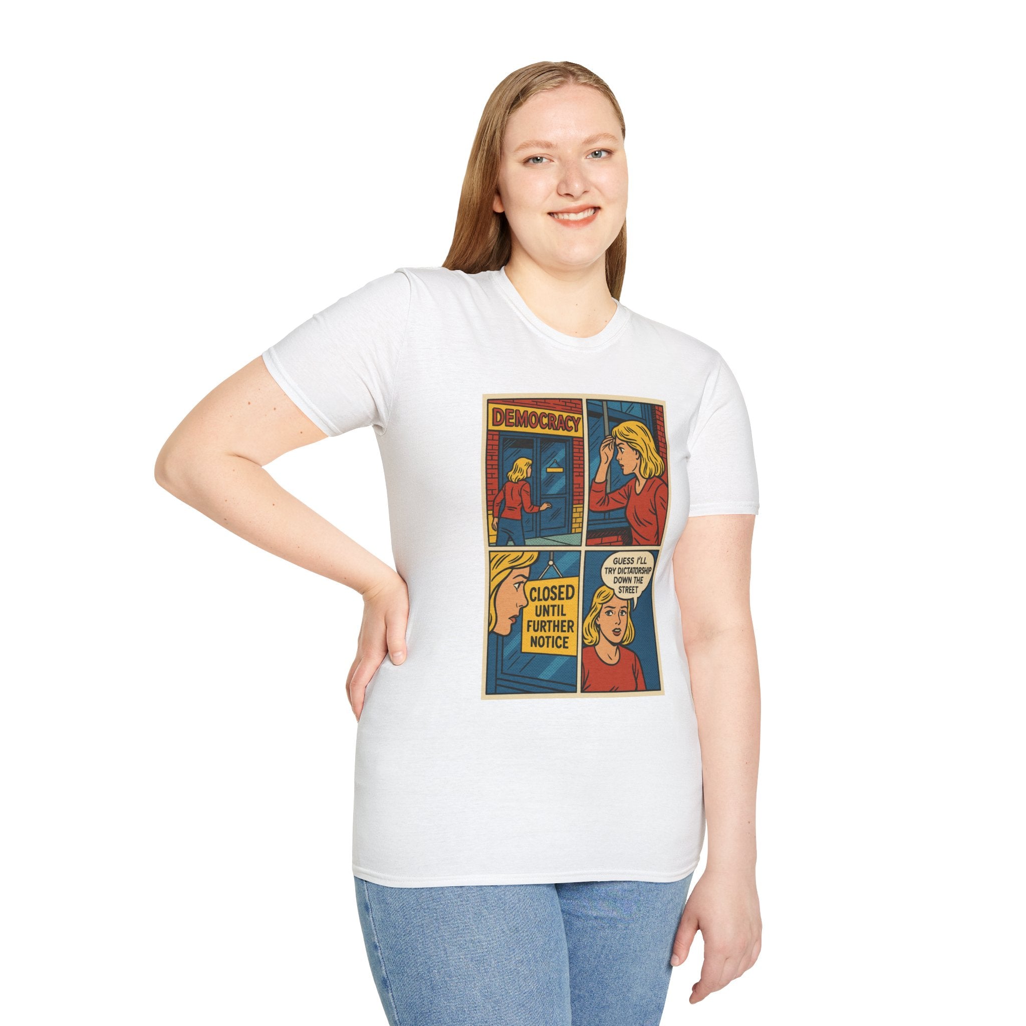 Democracy Comic Strip Graphic Unisex T-Shirt - Learn Lobby Liberate | LZP Tees