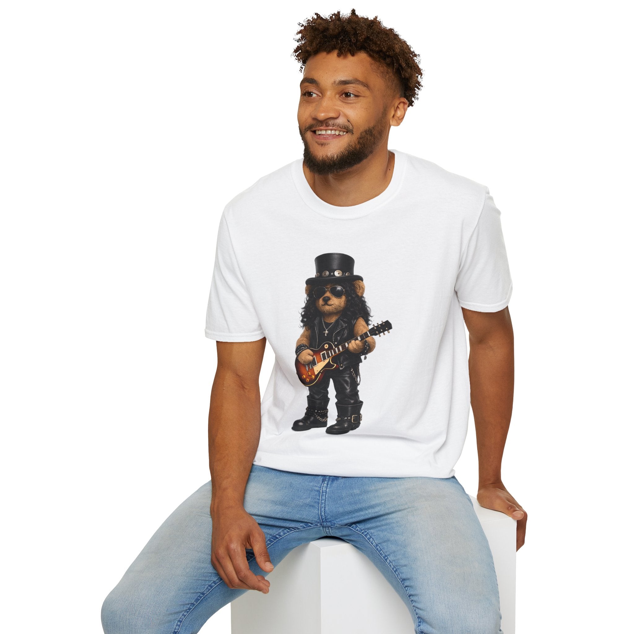 Rock Guitar Bear T‑Shirt — Cute Slash-Inspired Musician Graphic Tee