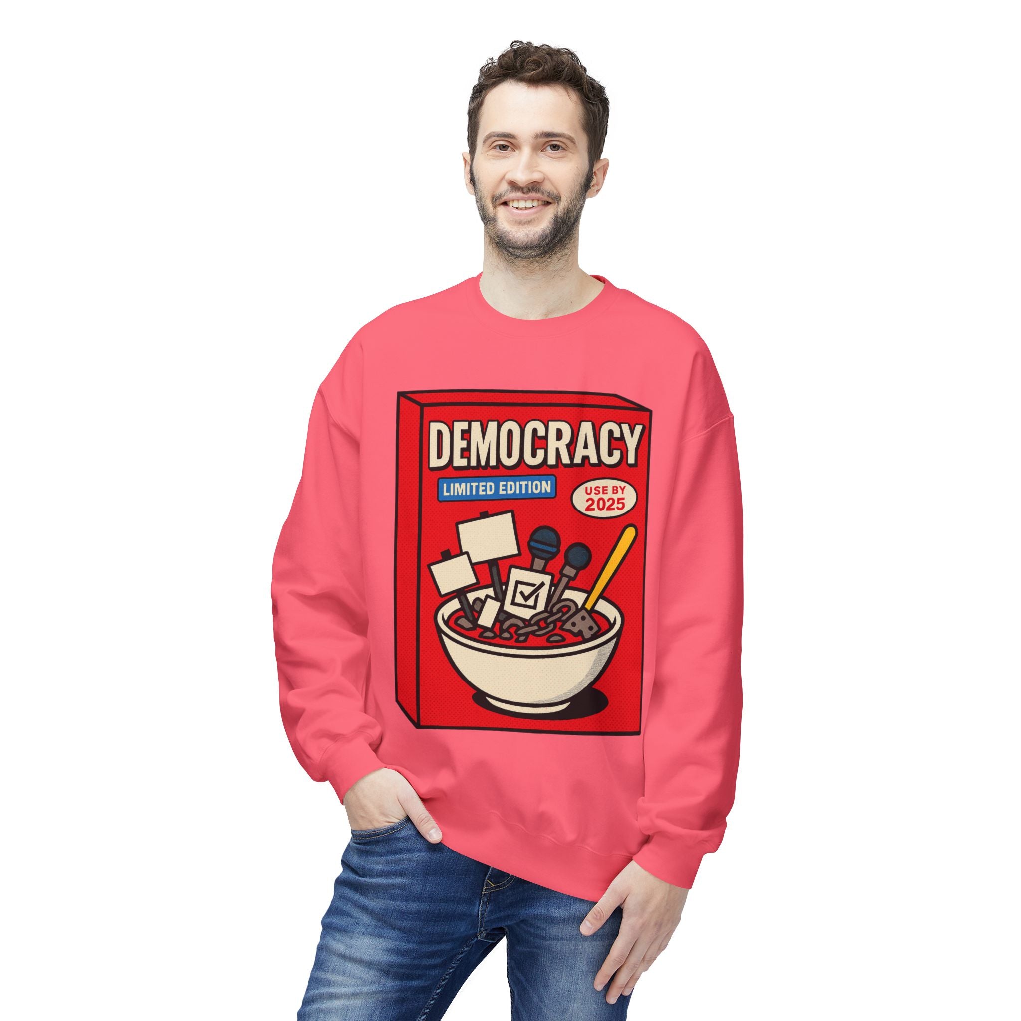 Democracy Cereal Political Statement Crewneck Sweatshirt | LZP Tees