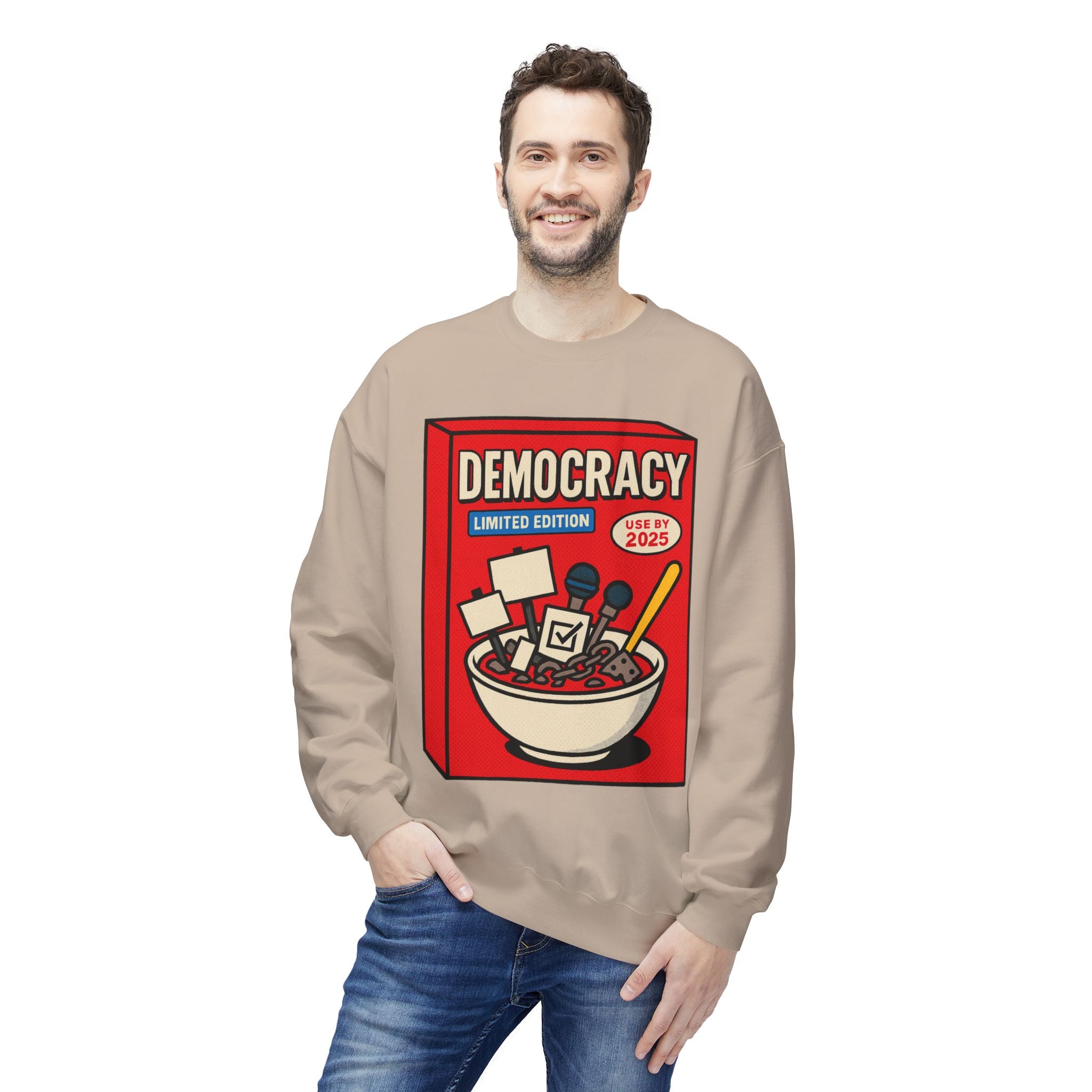 Democracy Cereal Political Statement Crewneck Sweatshirt | LZP Tees