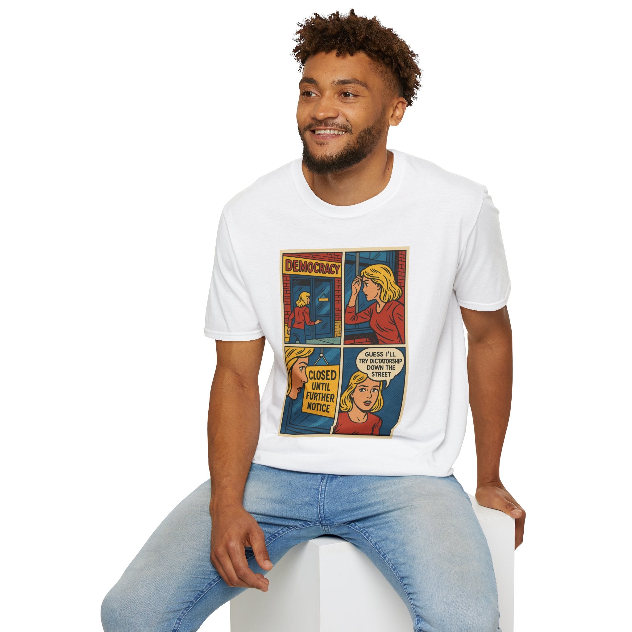 Democracy Comic Strip Graphic Unisex T-Shirt - Learn Lobby Liberate | LZP Tees