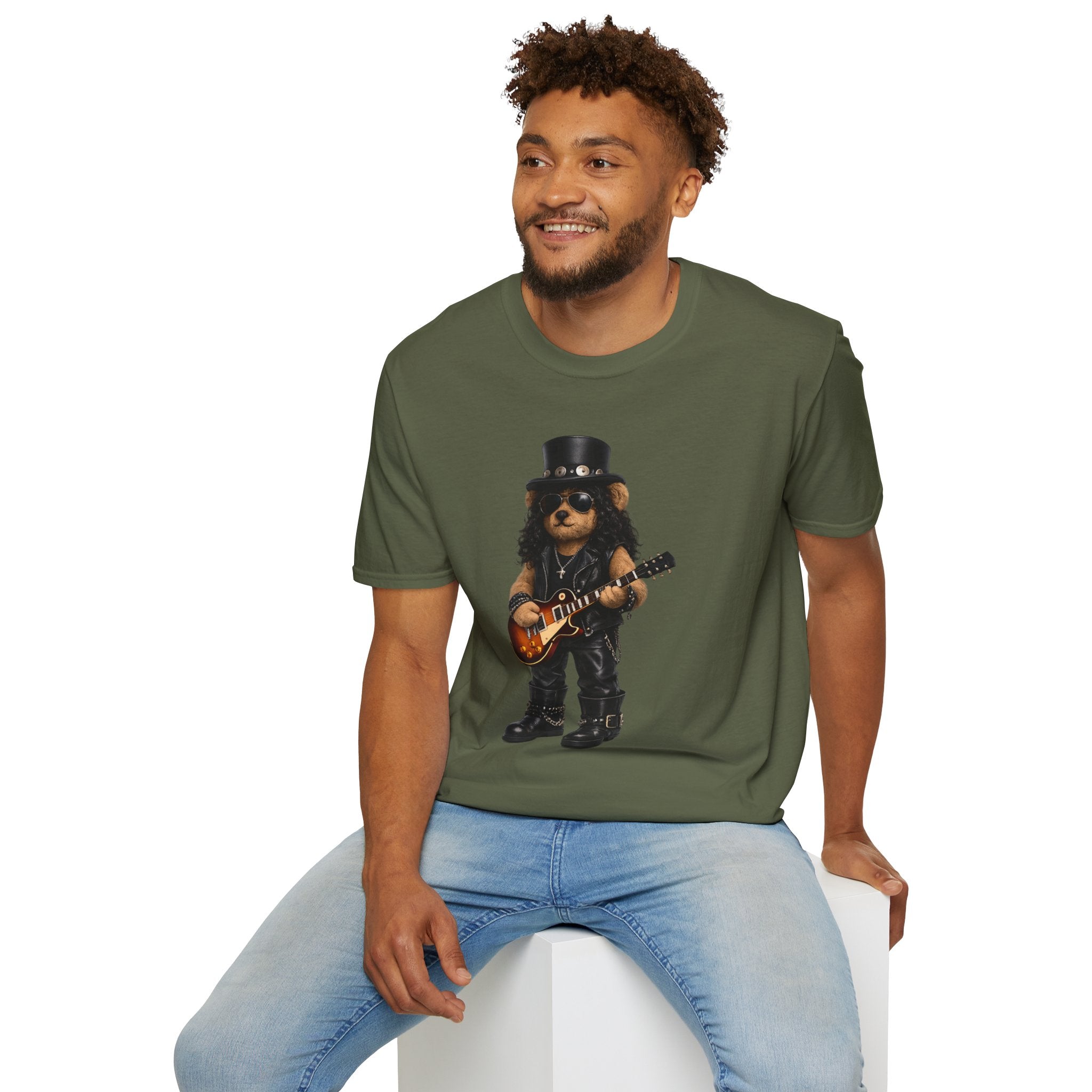 Rock Guitar Bear T‑Shirt — Cute Slash-Inspired Musician Graphic Tee