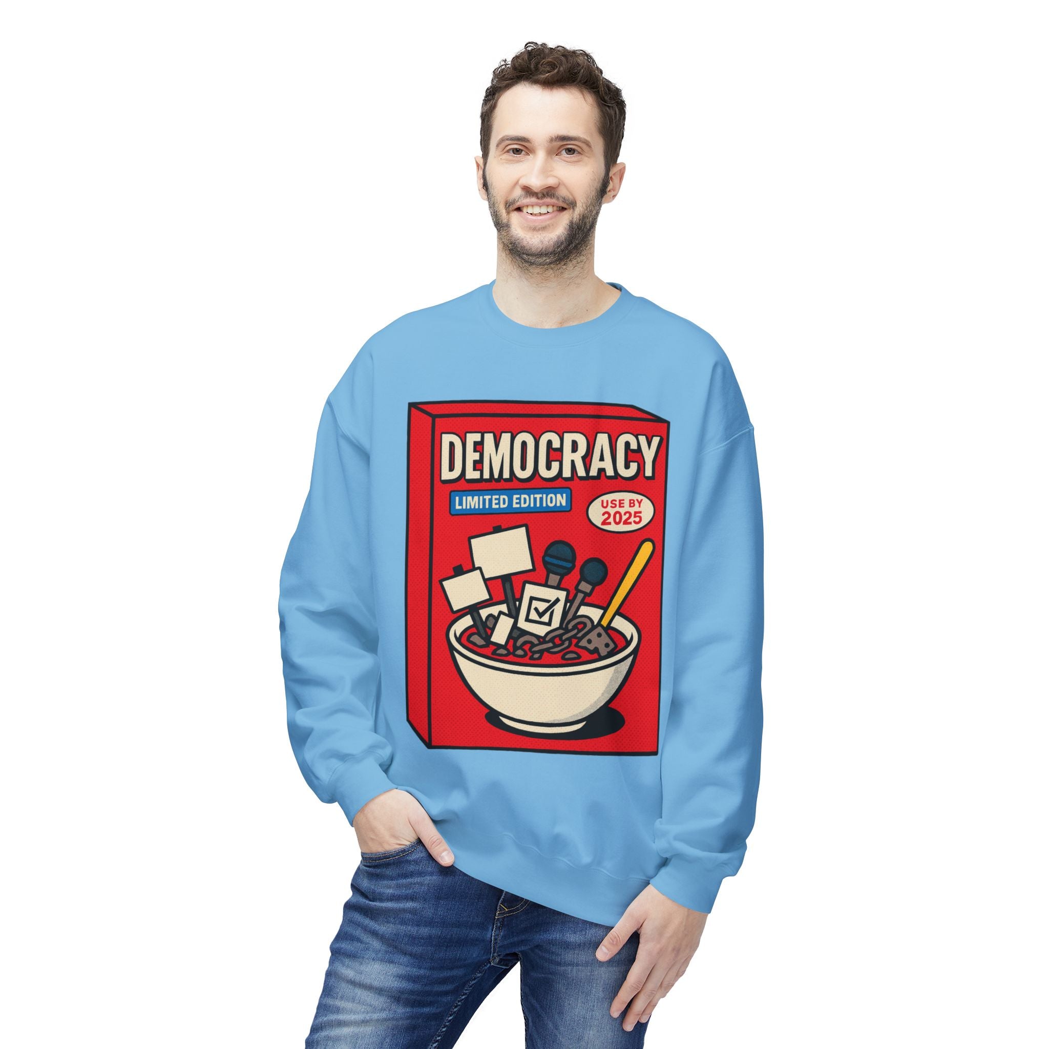 Democracy Cereal Political Statement Crewneck Sweatshirt | LZP Tees