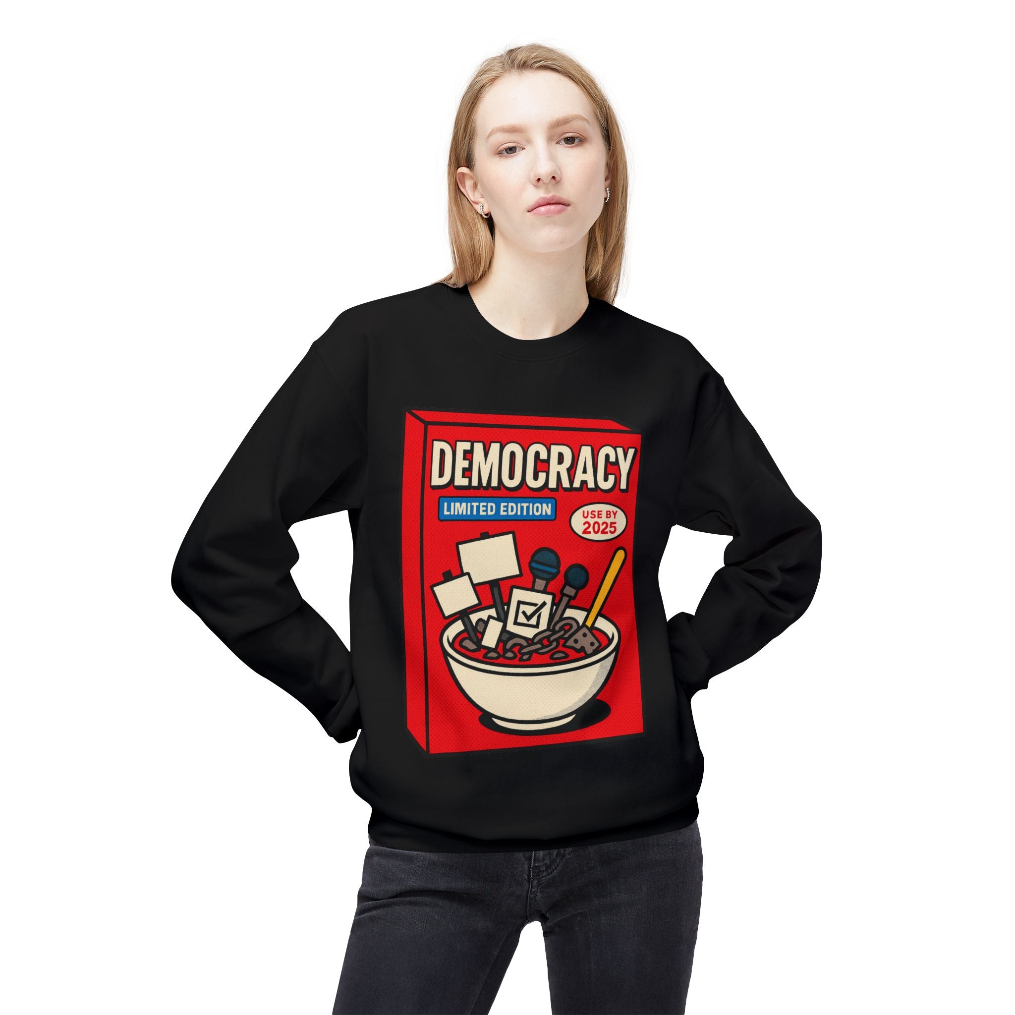 Democracy Cereal Political Statement Crewneck Sweatshirt | LZP Tees