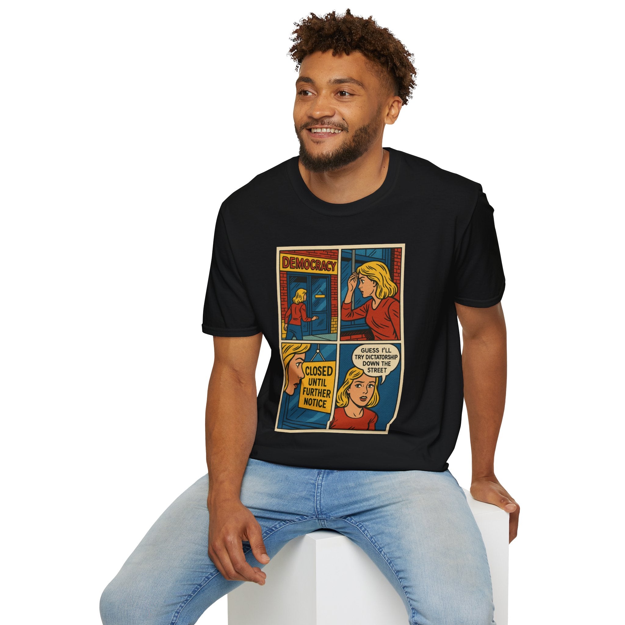 Democracy Comic Strip Graphic Unisex T-Shirt - Learn Lobby Liberate | LZP Tees