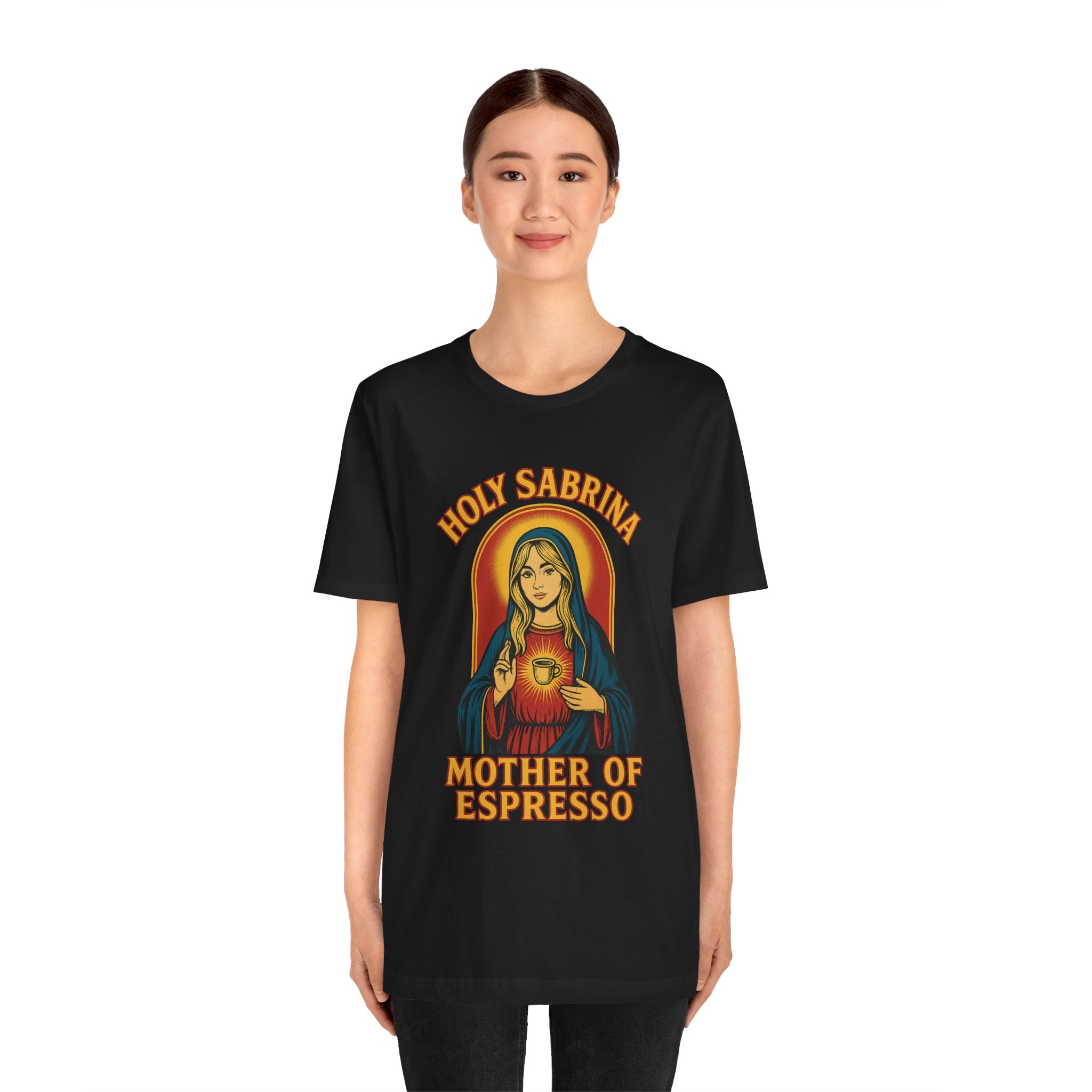 Holy Sabrina Espresso Tee, Coffee Lover Gift, Funny T-Shirt, Unisex Graphic Tee, Music Lover Present, Casual Coffee Shirt | LZP Tees