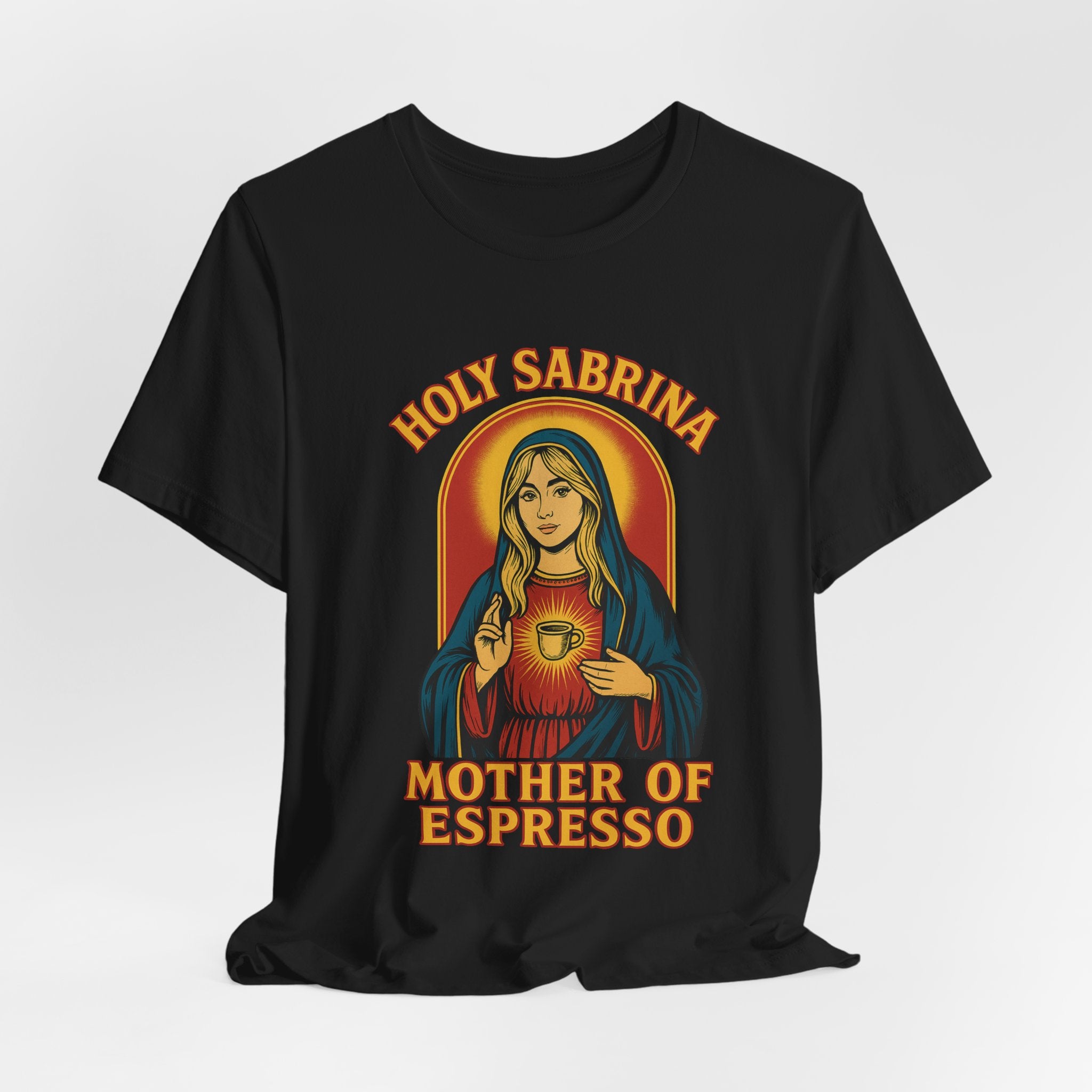 Holy Sabrina Espresso Tee, Coffee Lover Gift, Funny T-Shirt, Unisex Graphic Tee, Music Lover Present, Casual Coffee Shirt | LZP Tees