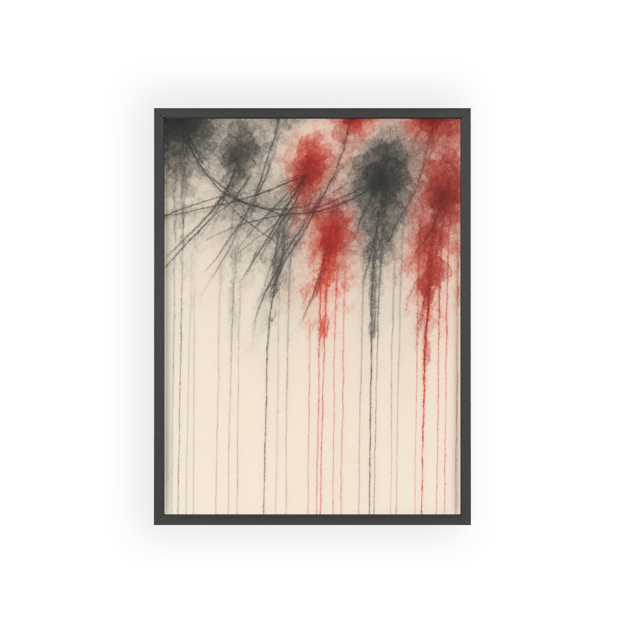 Vibrant Abstract Floral Poster Black with Wooden Frame, Modern Art Decor, Colorful Wall Art, Home Decor, Gift Idea