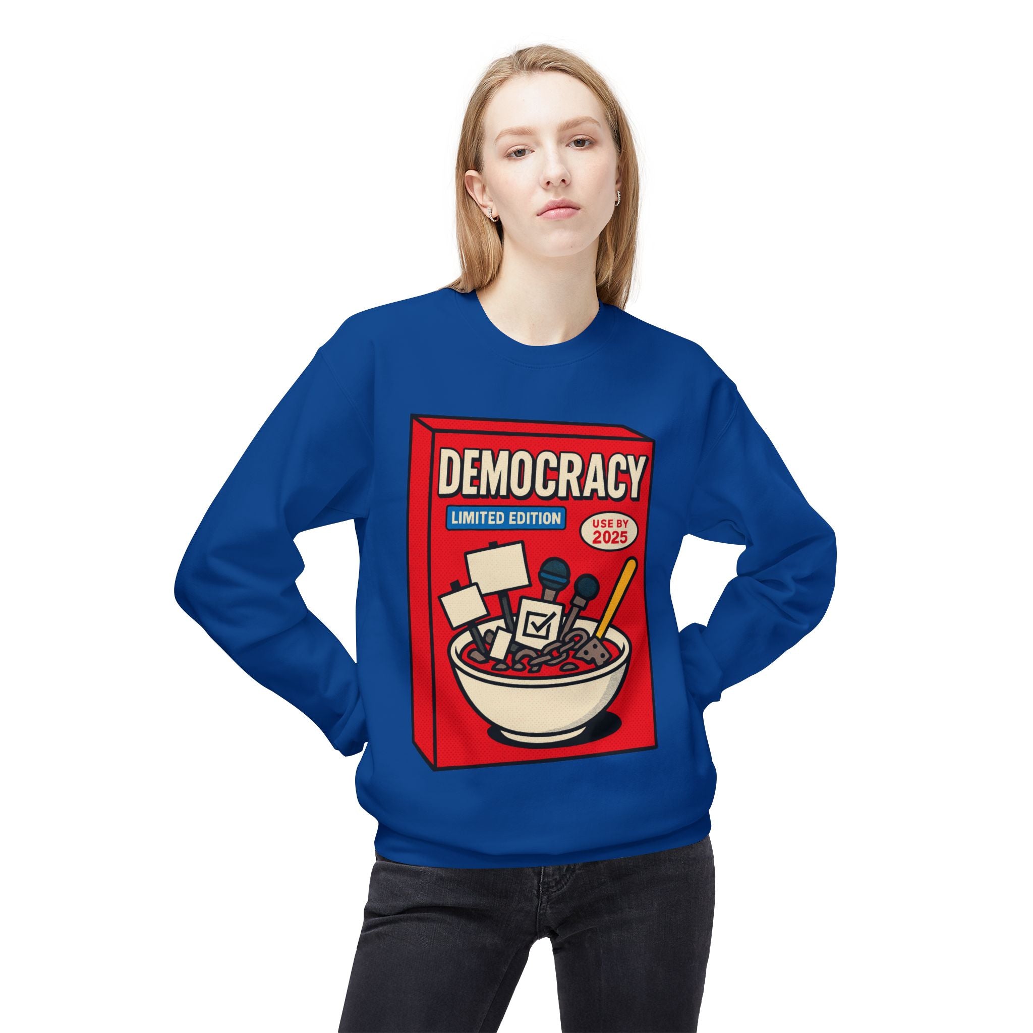 Democracy Cereal Political Statement Crewneck Sweatshirt | LZP Tees