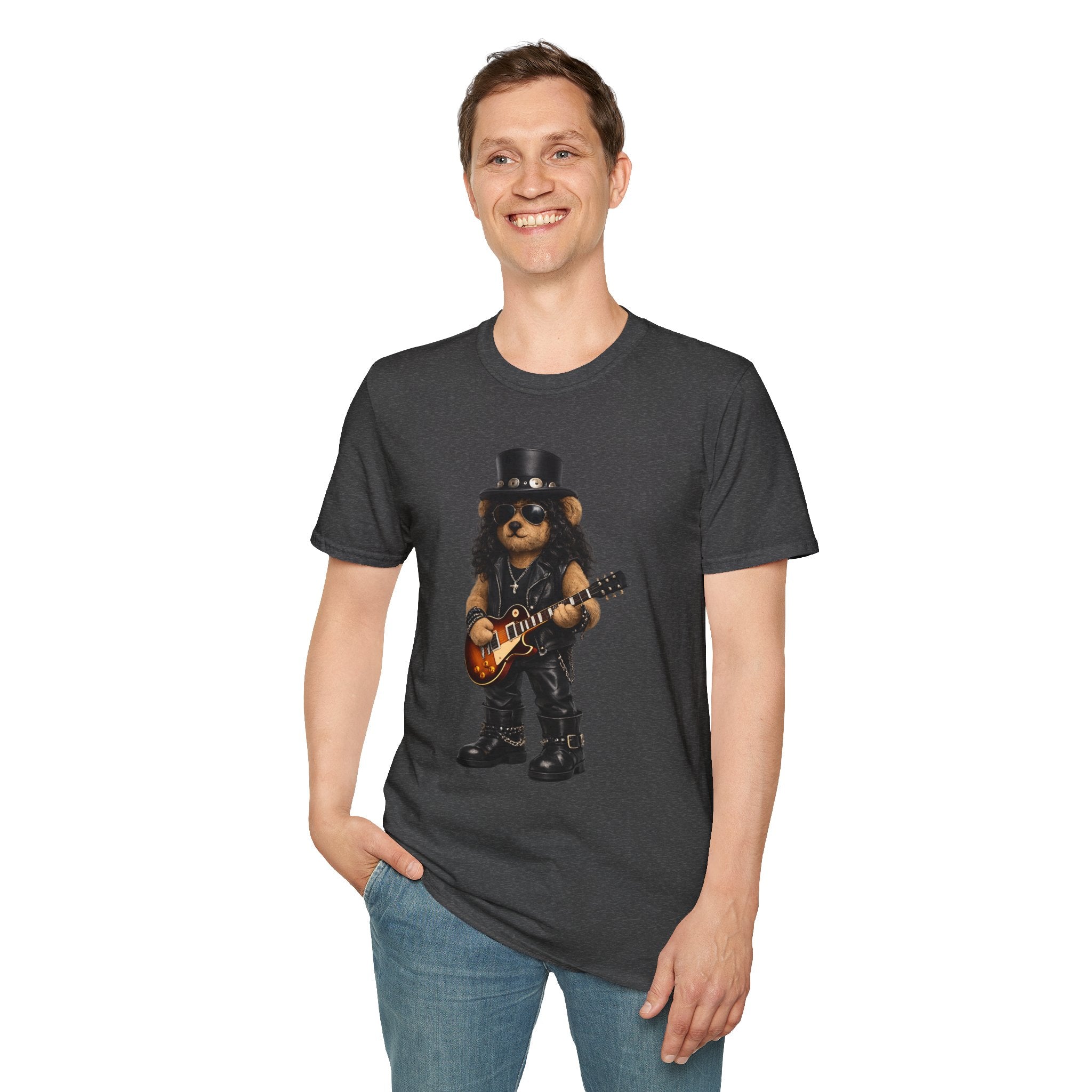 Rock Guitar Bear T‑Shirt — Cute Slash-Inspired Musician Graphic Tee