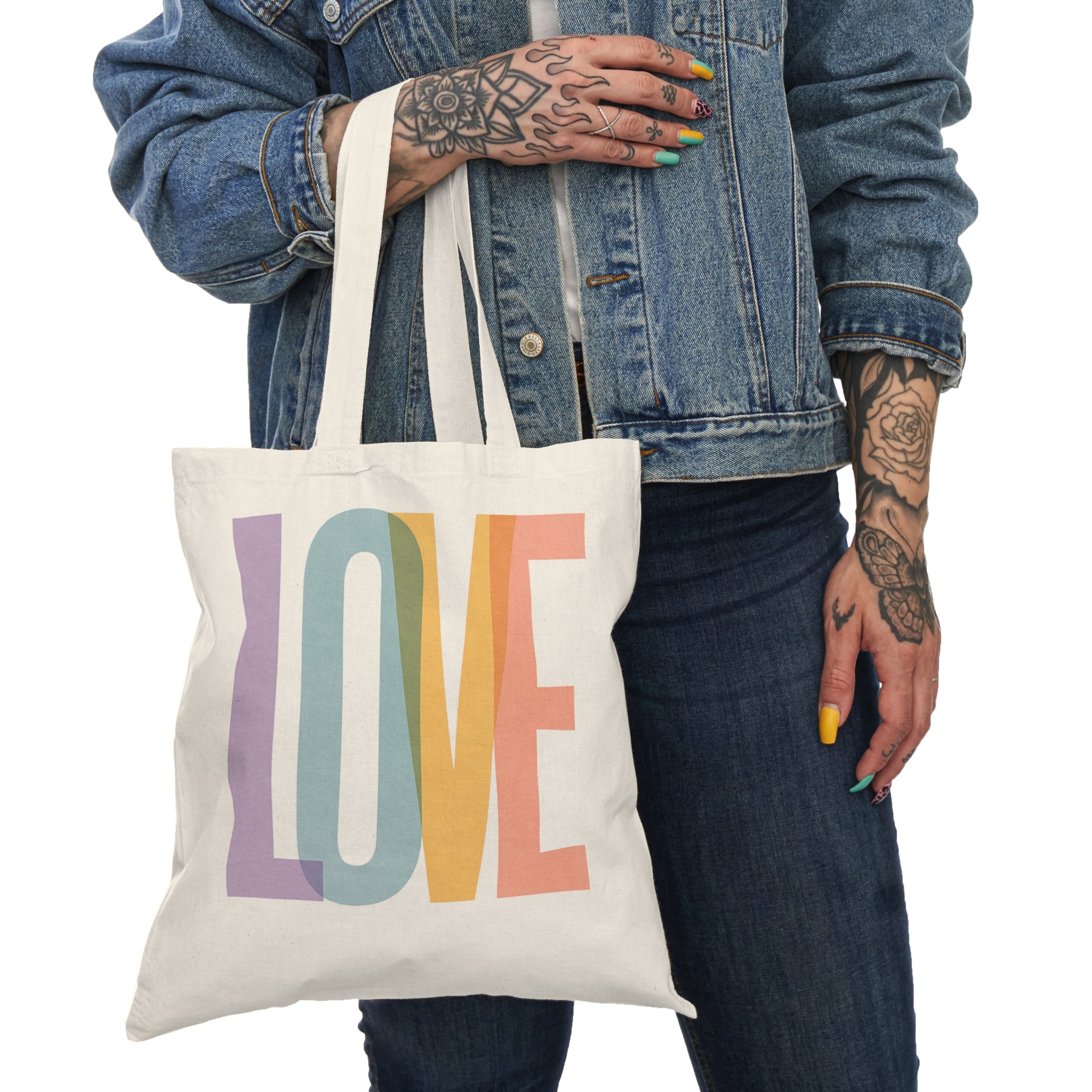 Colorful LOVE Tote Bag, Eco-Friendly Shopping Bag, Gift for Her, Reusable Grocery Bag, Beach Bag T-Shirt | LZP Tees