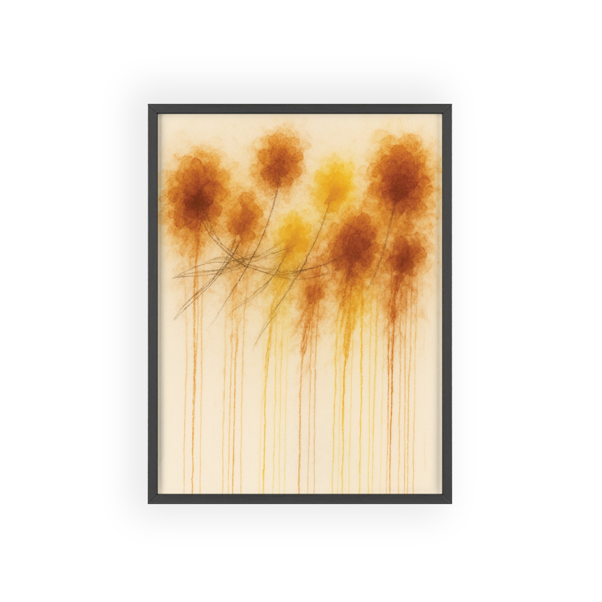 Vibrant Abstract Floral Poster yellow with Wooden Frame, Modern Art Decor, Colorful Wall Art, Home Decor, Gift Idea