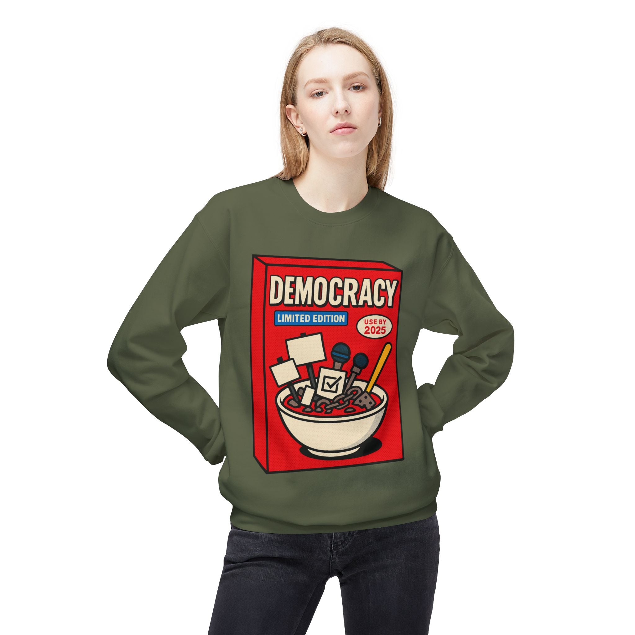 Democracy Cereal Political Statement Crewneck Sweatshirt | LZP Tees