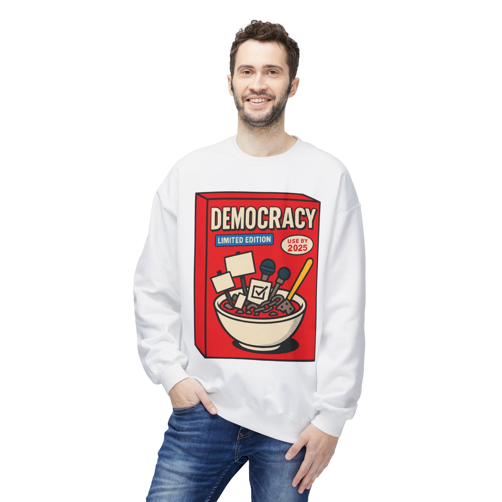 Democracy Cereal Political Statement Crewneck Sweatshirt | LZP Tees