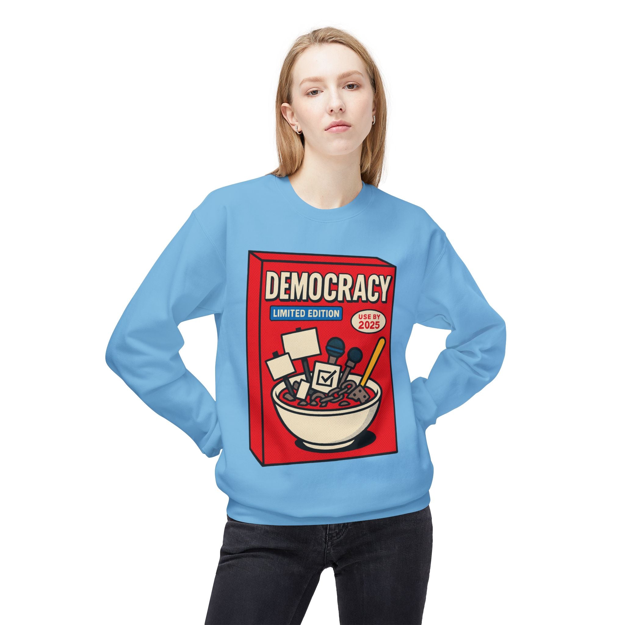 Democracy Cereal Political Statement Crewneck Sweatshirt | LZP Tees