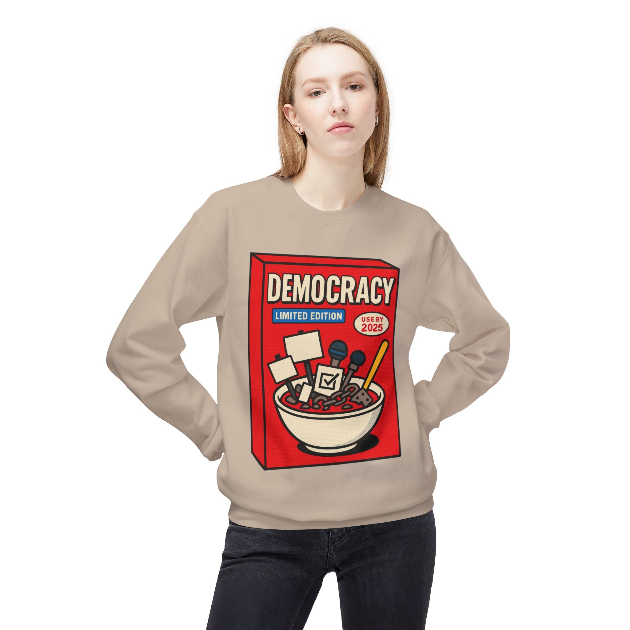 Democracy Cereal Political Statement Crewneck Sweatshirt | LZP Tees
