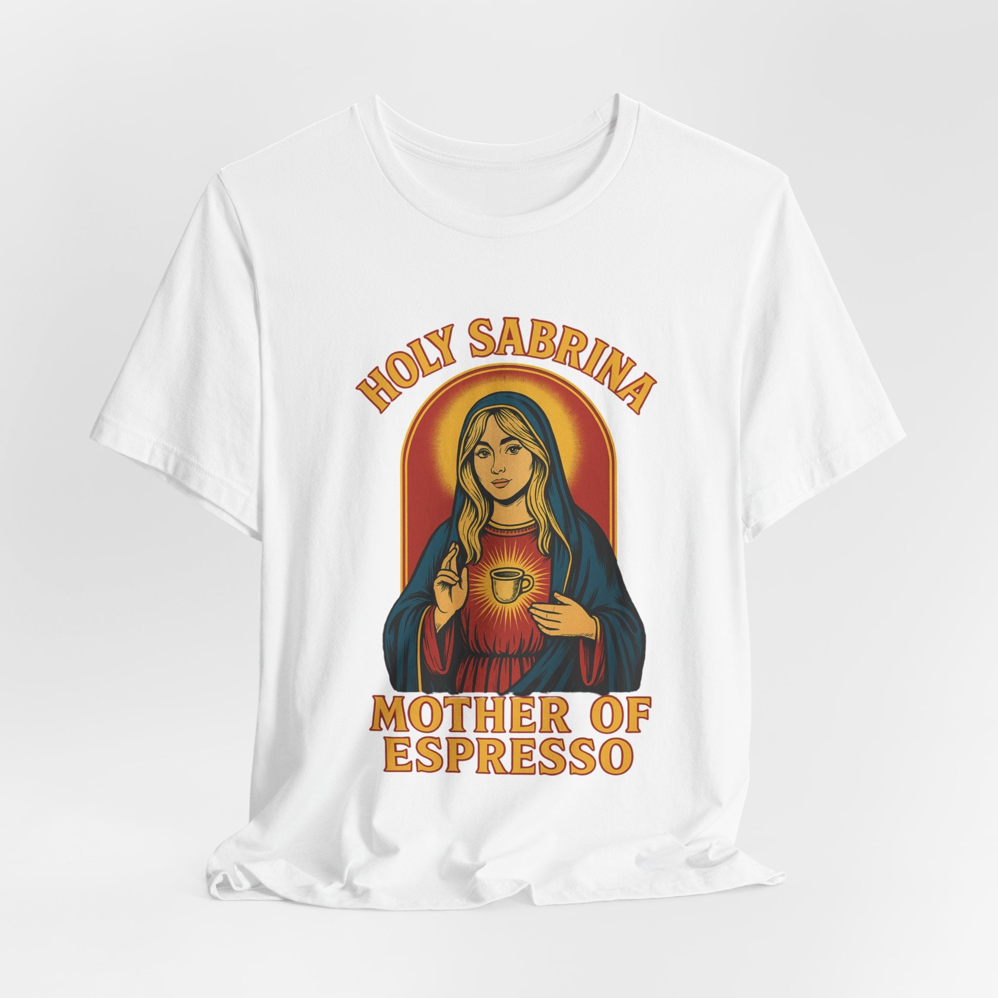 Holy Sabrina Espresso Tee, Coffee Lover Gift, Funny T-Shirt, Unisex Graphic Tee, Music Lover Present, Casual Coffee Shirt | LZP Tees