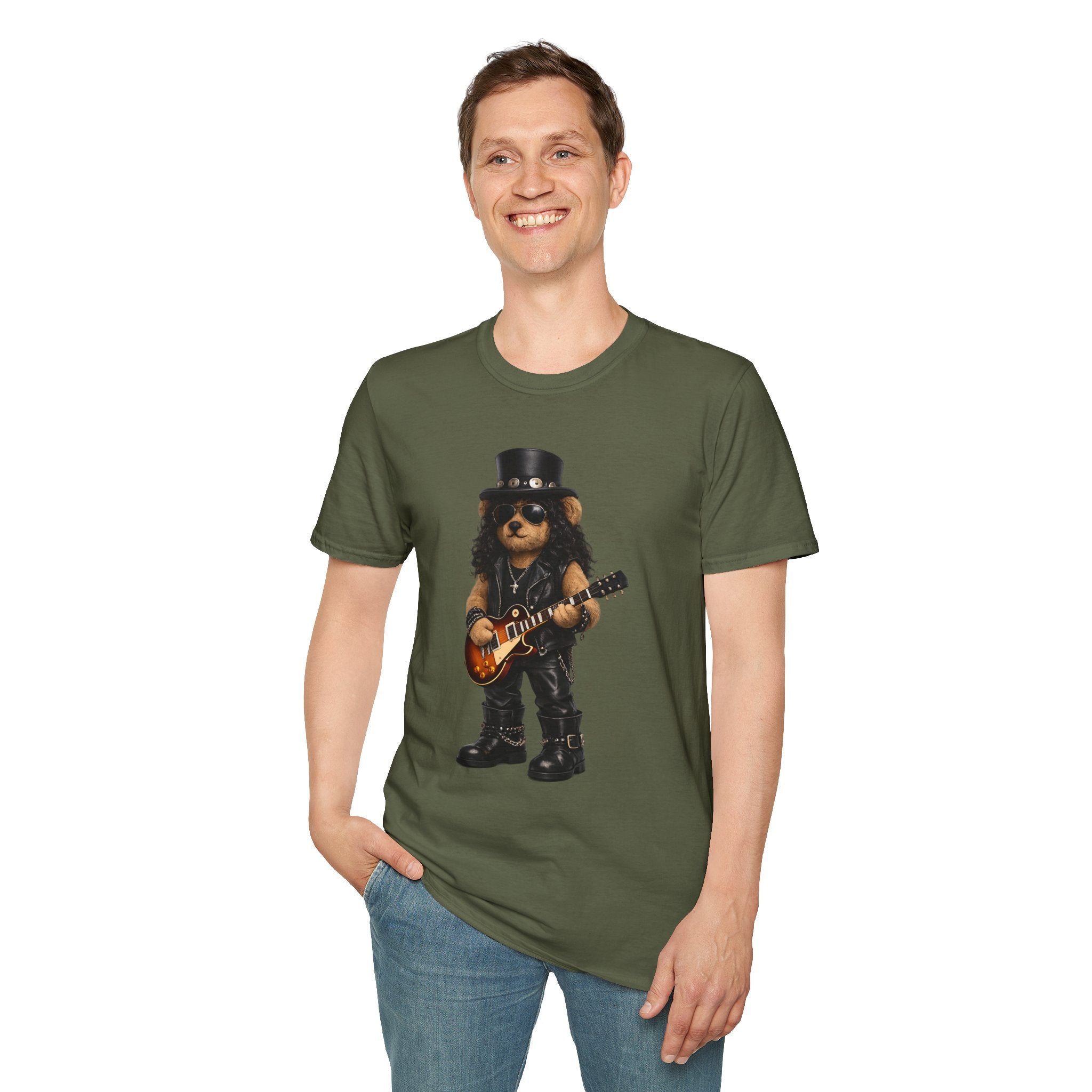 Rock Guitar Bear T‑Shirt — Cute Slash-Inspired Musician Graphic Tee