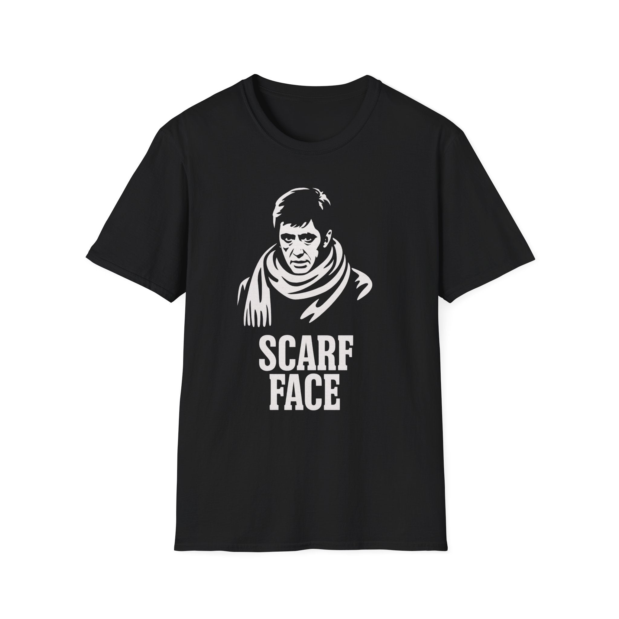 Funny Scar Face Parody Unisex Softstyle T-Shirt, SCARF Face Tee Shirt, Humorous Movie Fan Gift, Lightweight Cotton Top, Novelty Graphic Tee