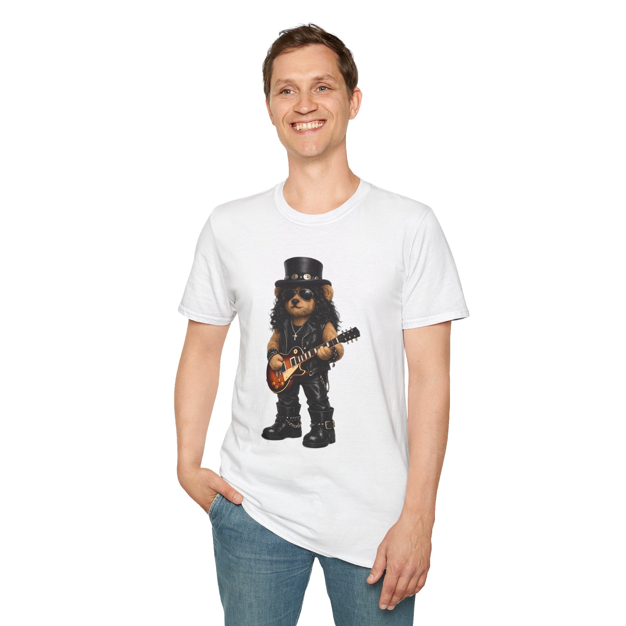 Rock Guitar Bear T‑Shirt — Cute Slash-Inspired Musician Graphic Tee
