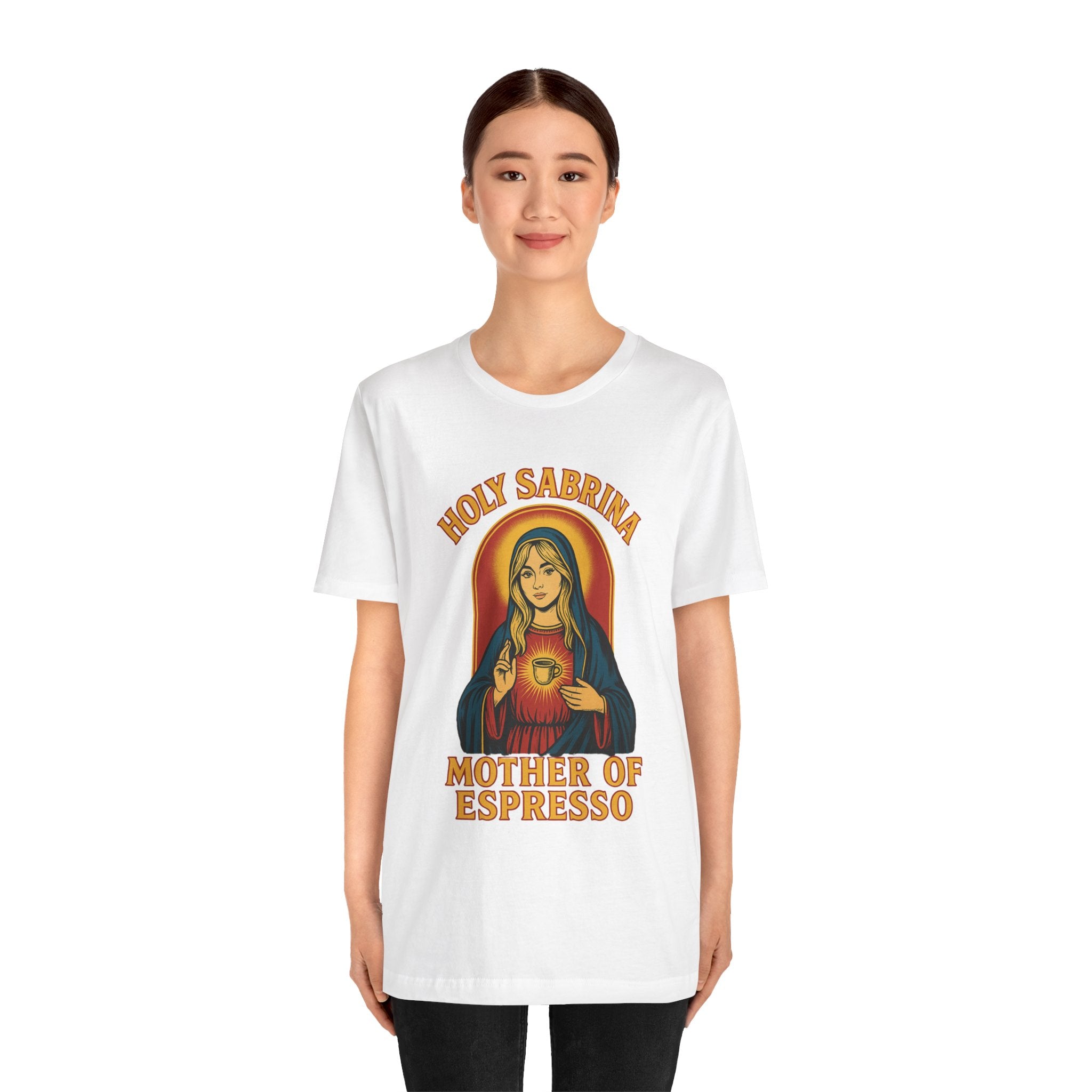Holy Sabrina Espresso Tee, Coffee Lover Gift, Funny T-Shirt, Unisex Graphic Tee, Music Lover Present, Casual Coffee Shirt | LZP Tees