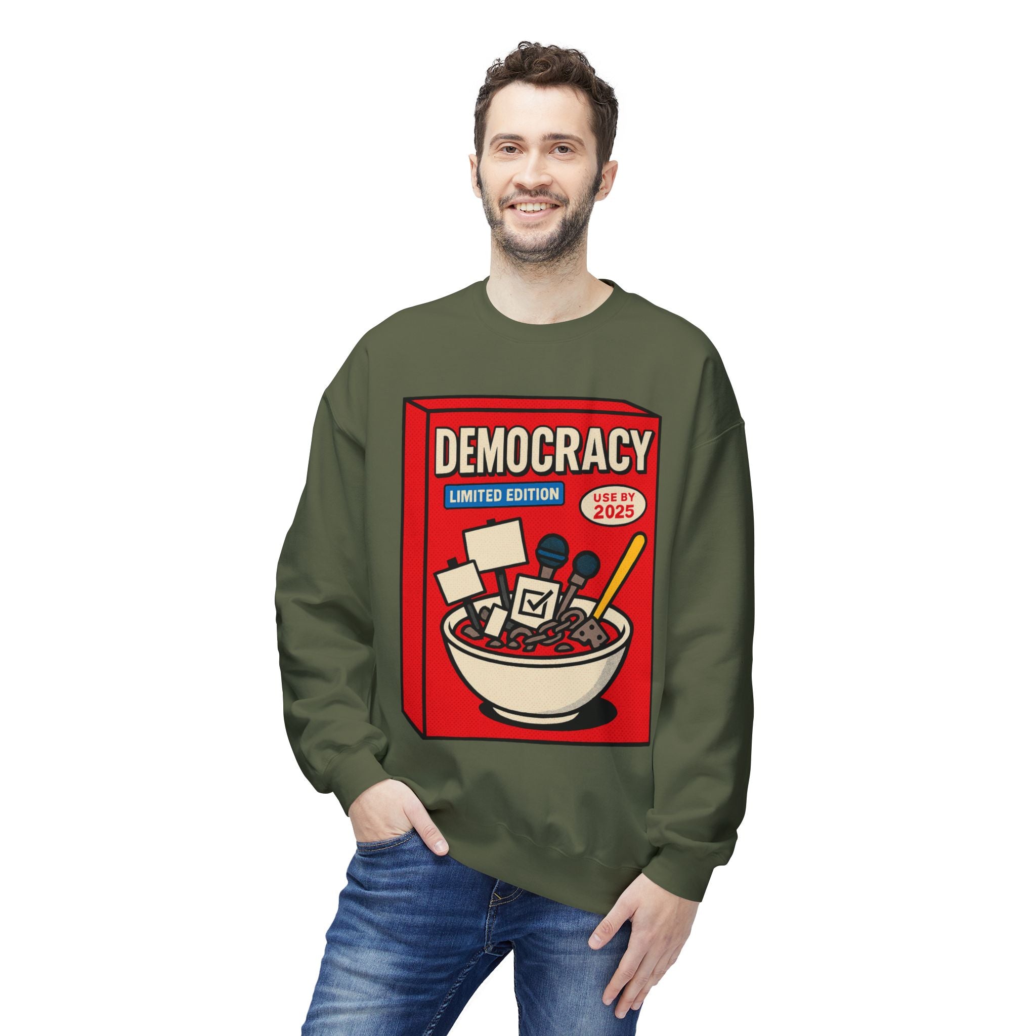Democracy Cereal Political Statement Crewneck Sweatshirt | LZP Tees