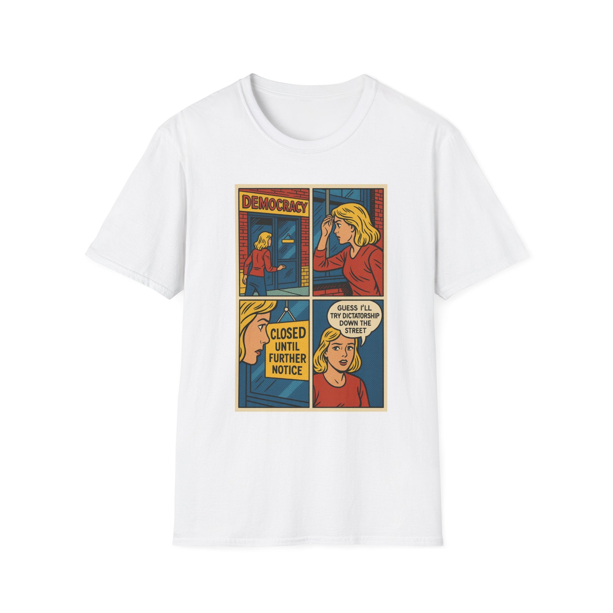 Democracy Comic Strip Graphic Unisex T-Shirt - Learn Lobby Liberate | LZP Tees