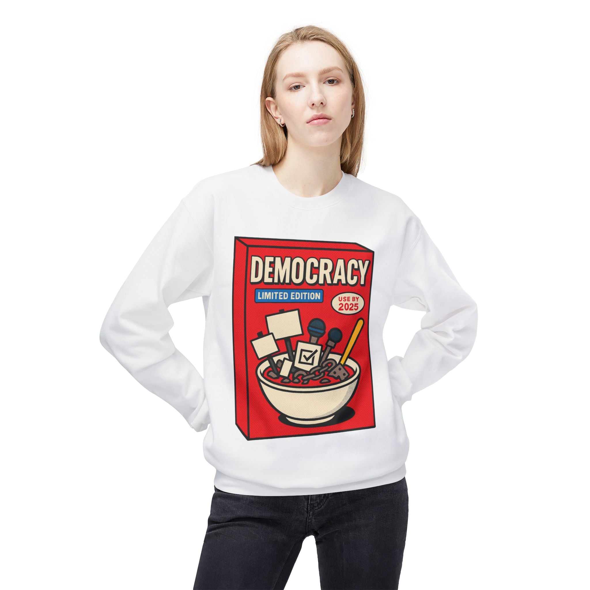 Democracy Cereal Political Statement Crewneck Sweatshirt | LZP Tees