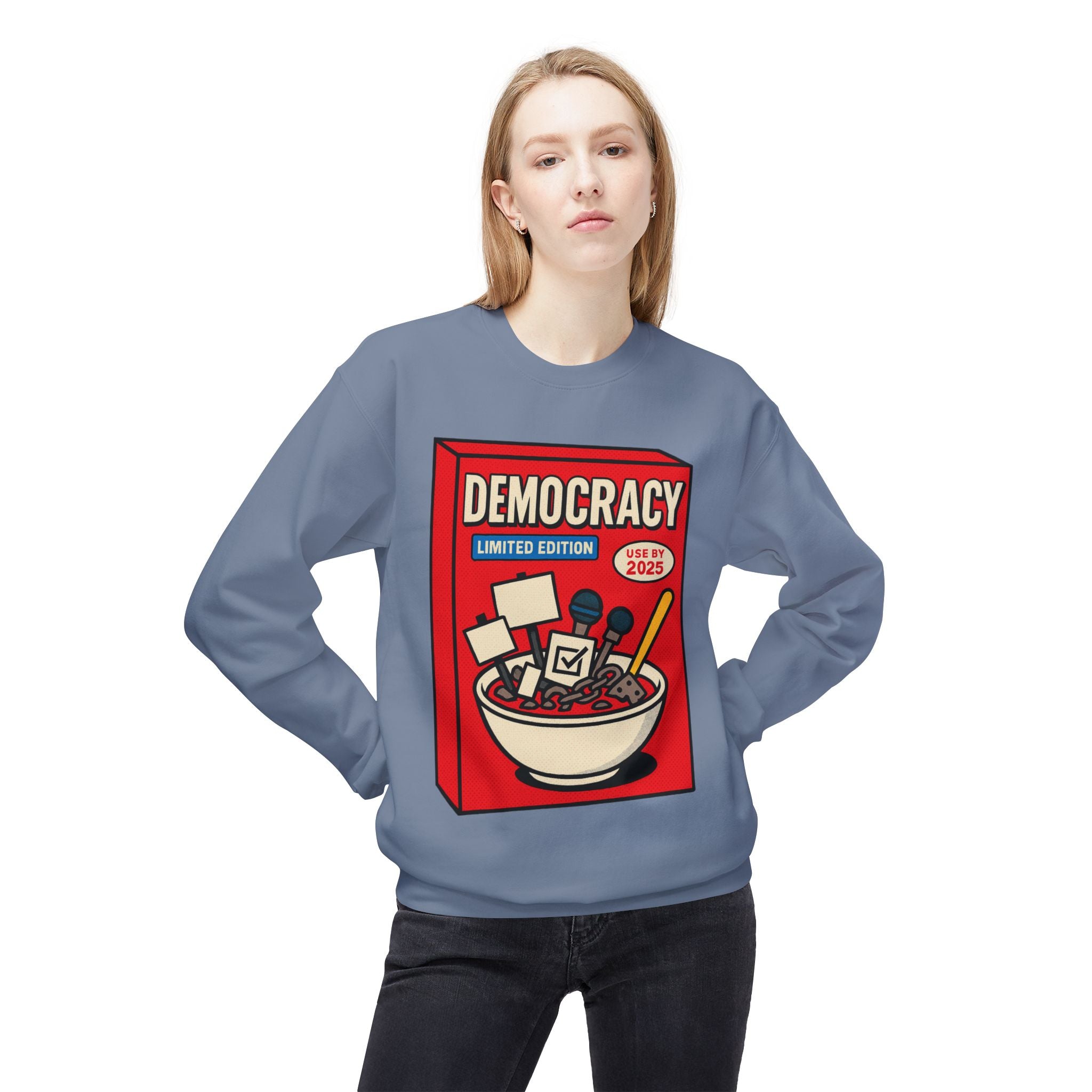 Democracy Cereal Political Statement Crewneck Sweatshirt | LZP Tees